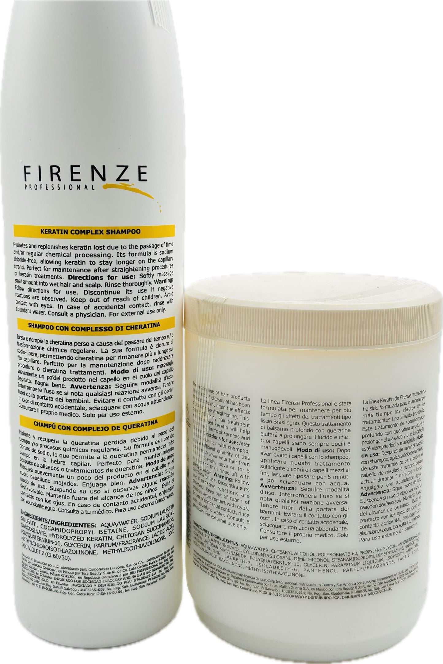 Firenze Professional Keratin Kit: Shampoo, Intense Conditioning complex & Mask 33.8 fl oz Protein Spray 10.1 Fl Oz - Free Lip Gloss Color Varies