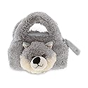 DolliBu Gray Wolf Plush Handbag - Super Soft Plush Stuffed Animal Purse for Children's Accessories, Kids Hand Bag Toy Purse, Pretend Play, Fluffy…
