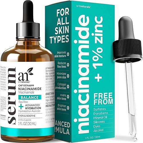 Artnaturals Niacinamide Face Serum, 10% Active Niacinamide with 1% Zinc PCA & Vitamin B3 - Hyaluronic Acid, Pore Reducer, Mineral Blemish Protection