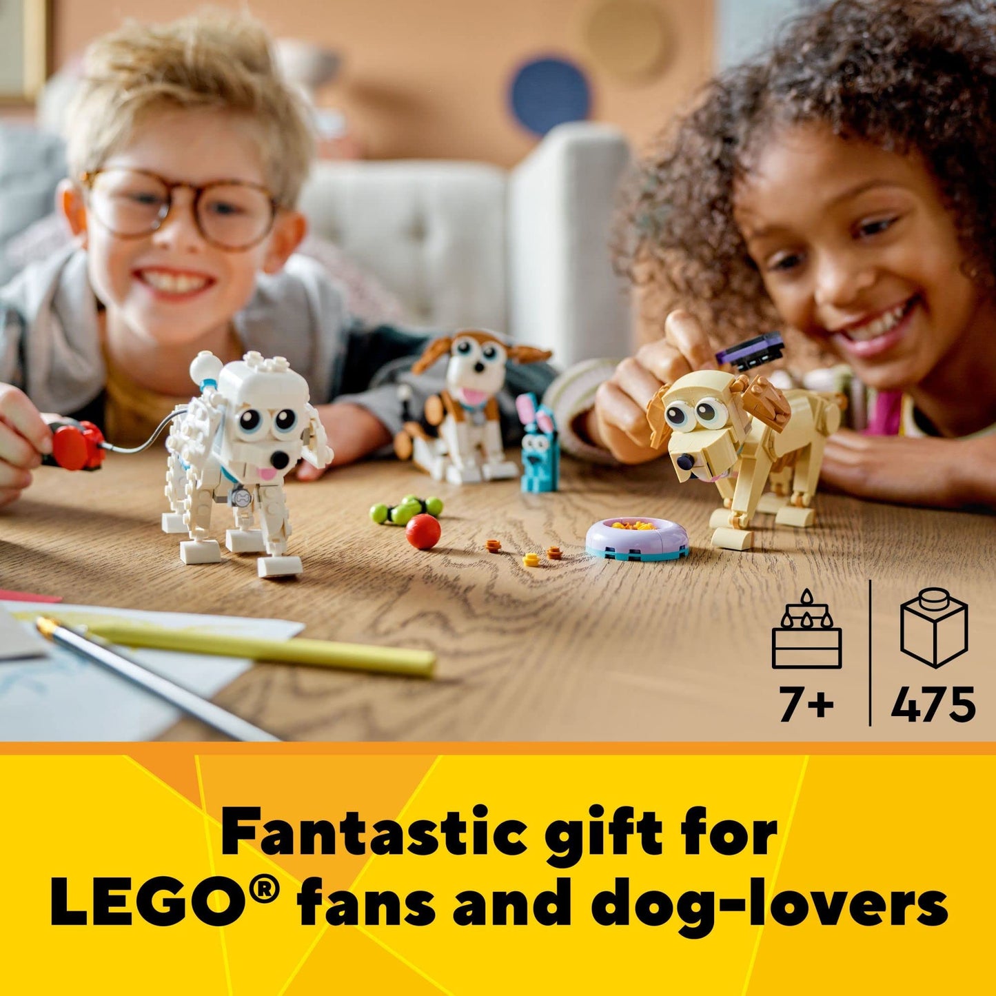LEGO Creator 3 in 1 Adorable Dogs 31137, Build Dachshund, Beagle, Pug, Poodle, Husky & Labrador Figures, Fun Gift for Kids Ages 7+