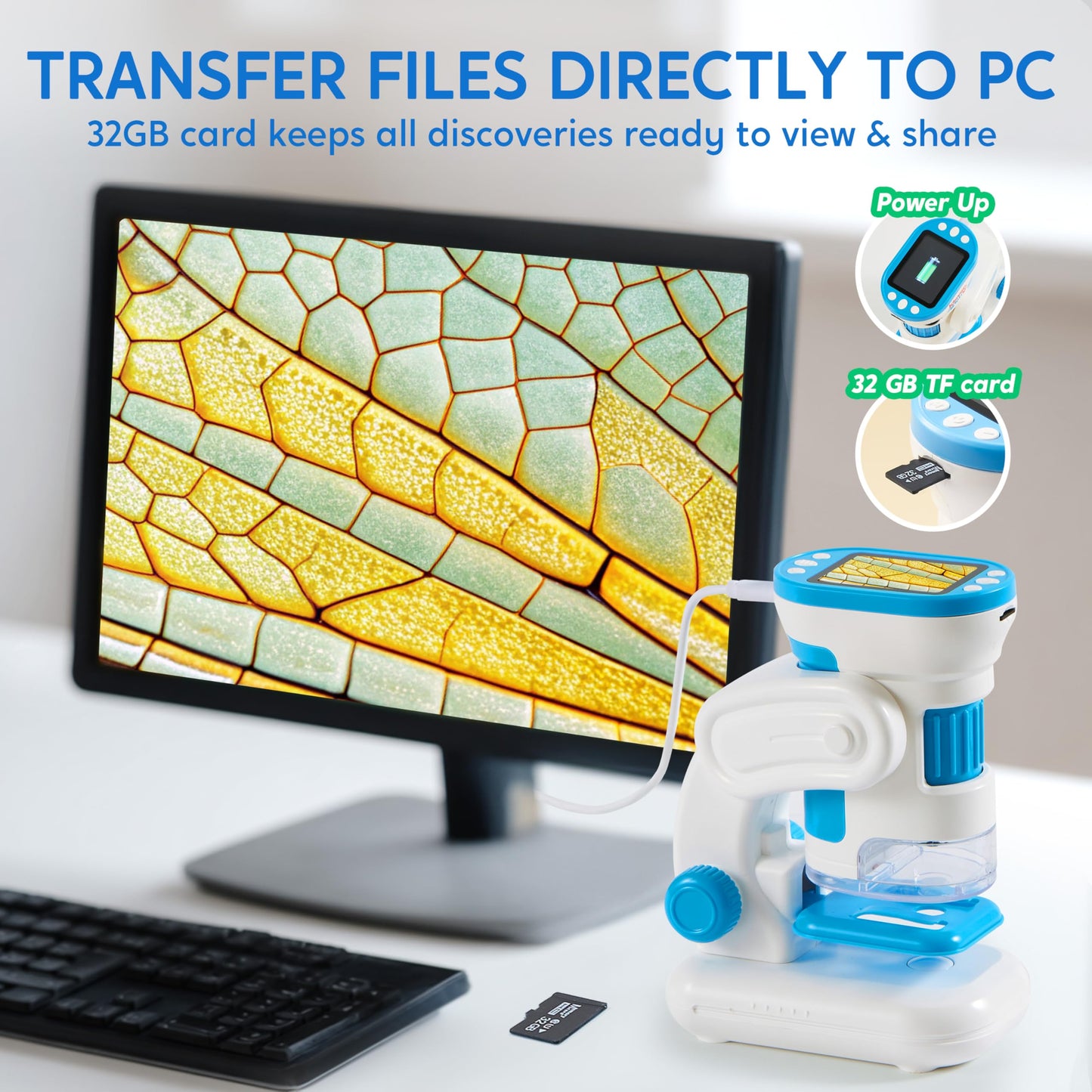 Klever Kits 2-in-1 Kids Microscope – 1000X HD Digital Handheld with 2" LED Screen, Slides & 32G Card, Educational Gift for Ages 5–12