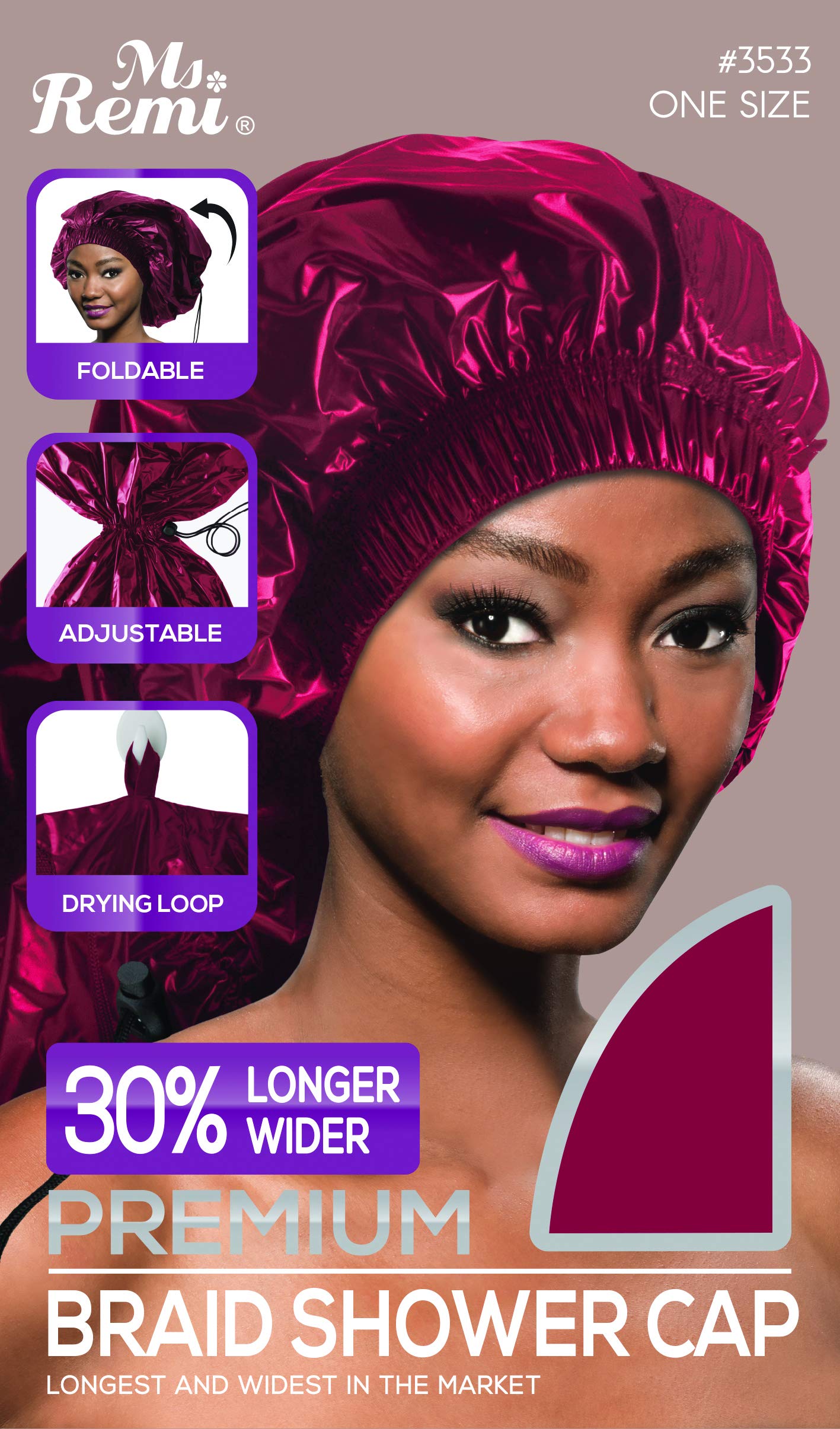 Ms Remi Premium Braid Shower Cap Burgundy 25 inch long and 18.5 inch wide