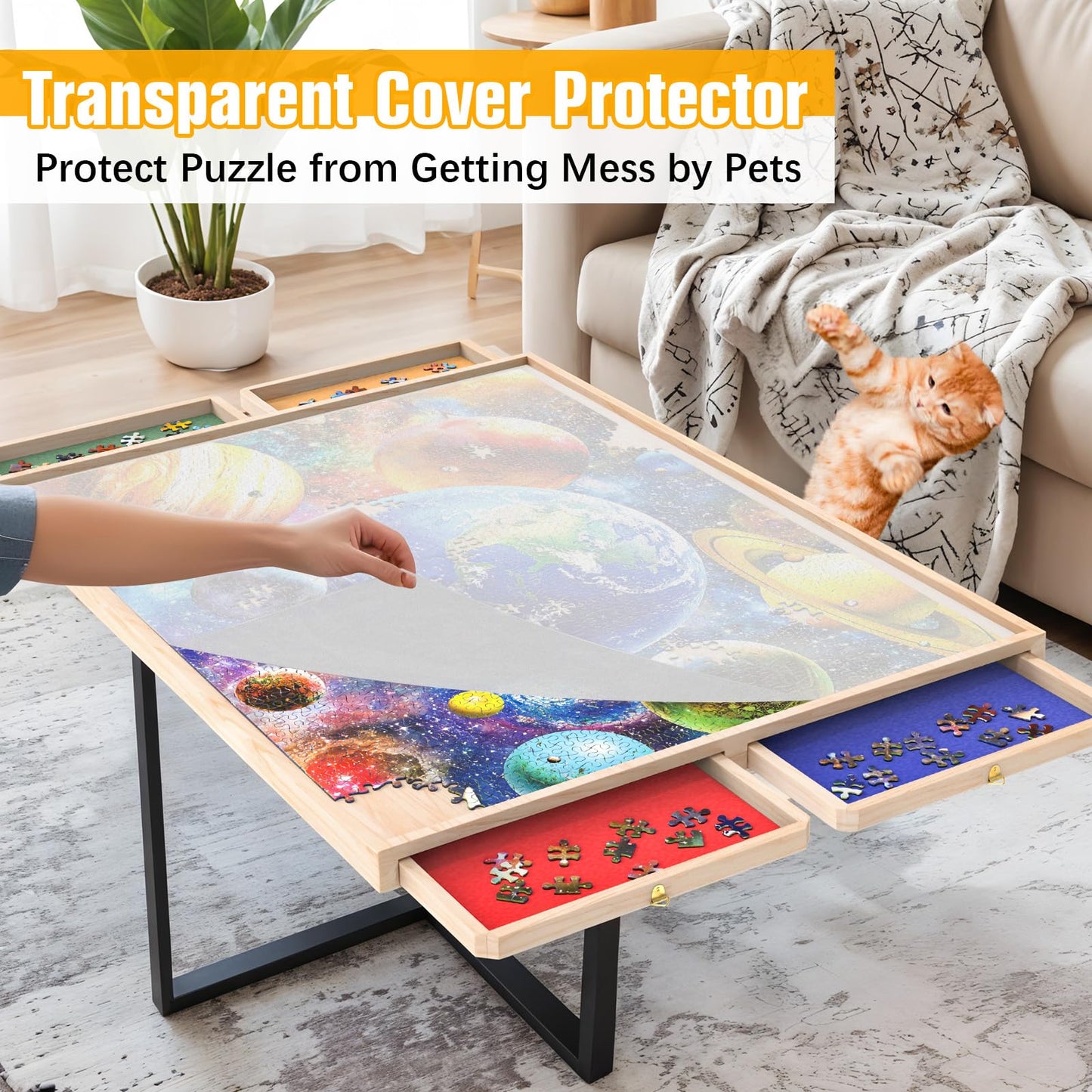 Puzzle Board with Drawers & Cover, 30"x22" Rotatable 360° Wooden Jigsaw Puzzle Table with Wheels, Portable Lightweight Organizer for 1000 Pieces