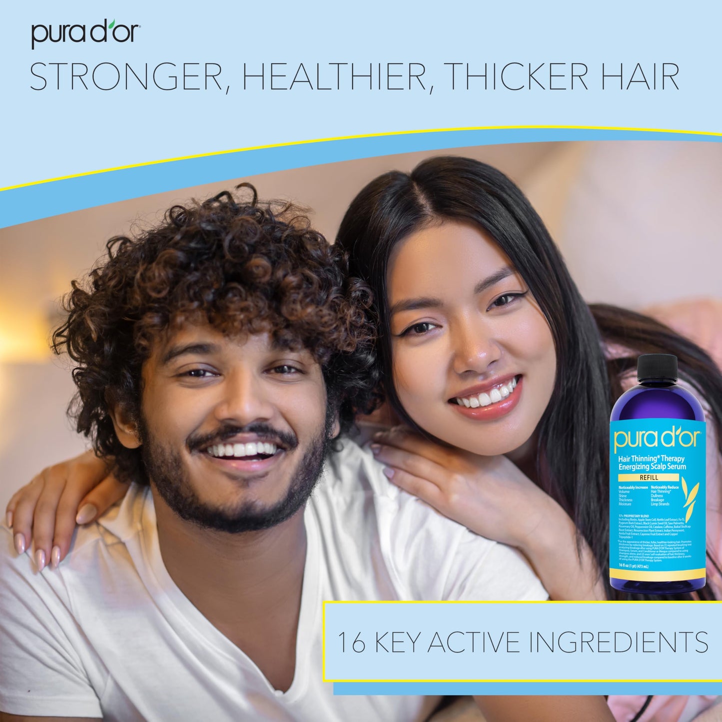 PURA D'OR 16 Oz Hair Thinning Therapy Energizing Scalp Serum Revitalizer - Large Refill Bottle - Argan Oil, Biotin, Caffeine, Stem Cell & Catalase Beauty and Personal Care PURA D'OR