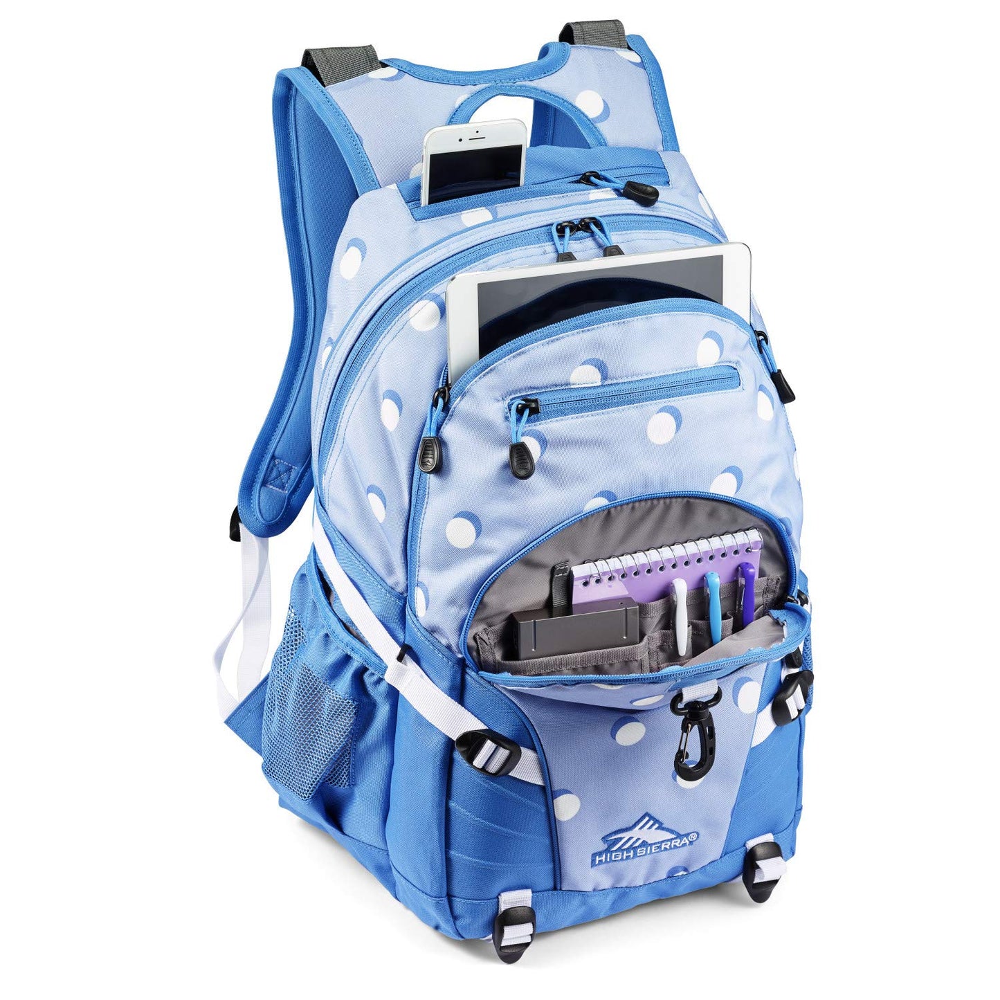 High Sierra Loop-Backpack, Travel, or Work Bookbag with tablet-sleeve, Polka Dot, One Size
