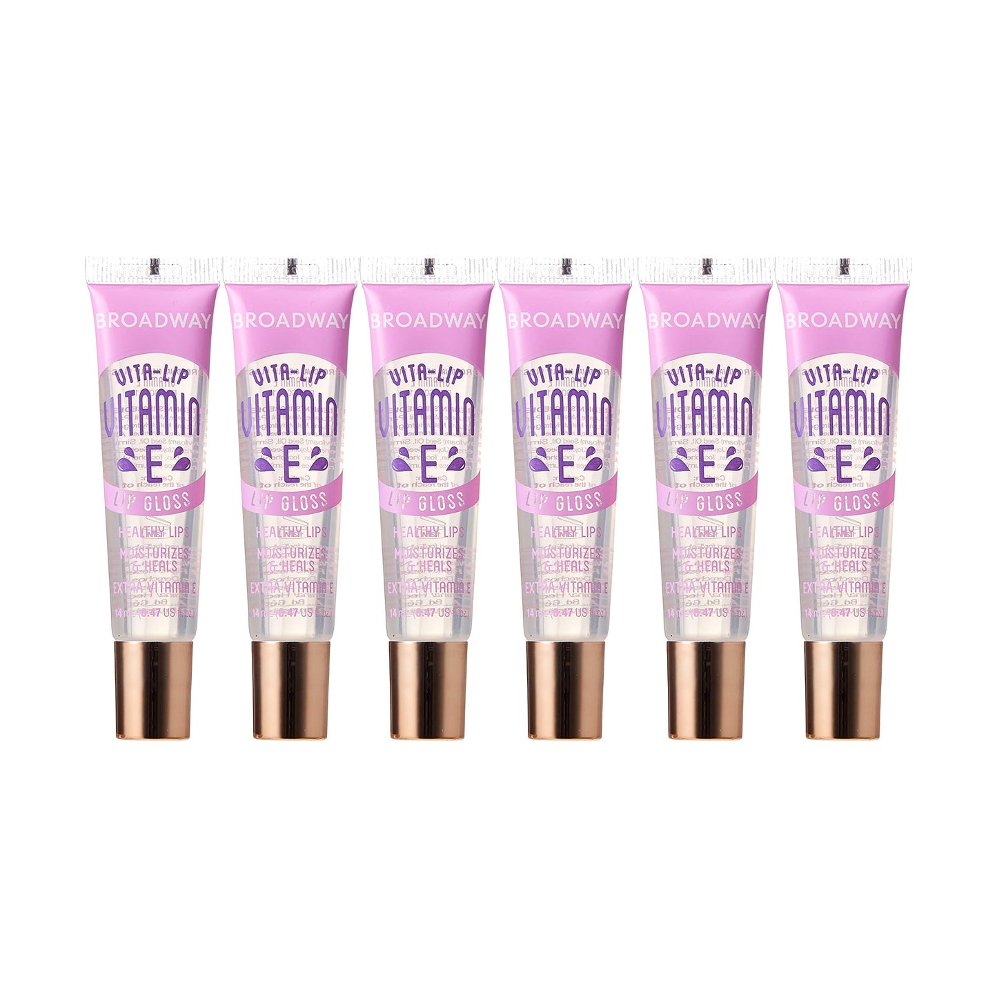 Ruby Kisses Broadway Vita-Lip Clear Lip Gloss (Vitamin E 6 Pack), Ultra-Hydrating & Soothing Formula with Multi-Vitamin Oils, High-Shine Non-Sticky