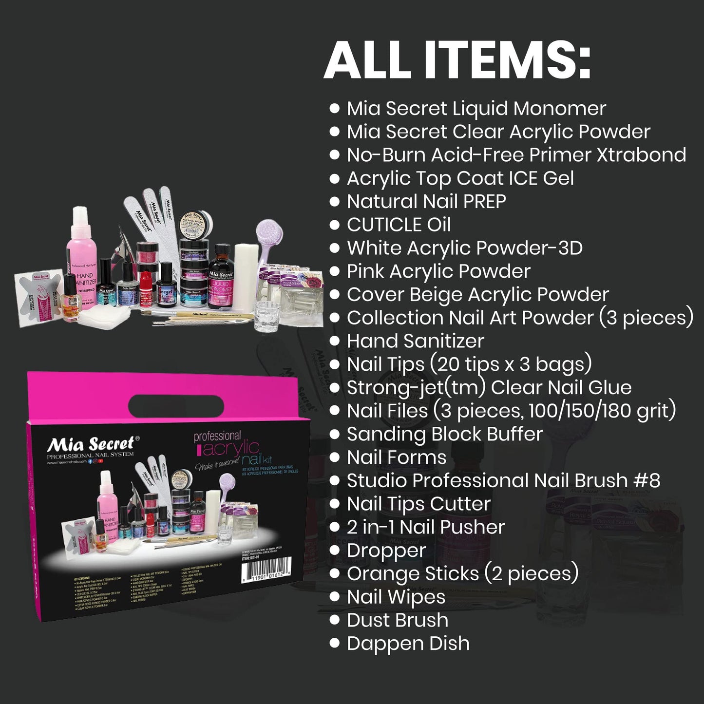Mia Secret Professional Acrylic Nail Kit – Complete Beginner Set with Everything for Acrylic Nails, Full Kit de Uñas Acrílicas Completo