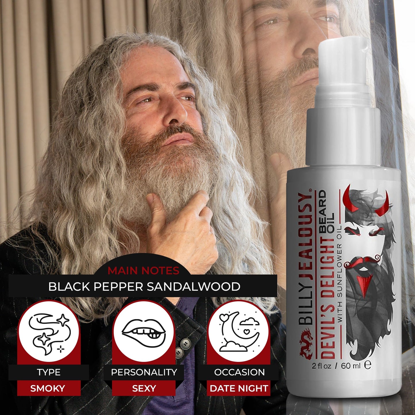 Billy Jealousy Beard Oil for Men, Weightless, Low Shine, and Hydrating Beard Moisturizer for Softer Hair, Helps Prevent Itching and Flakes, Devil's
