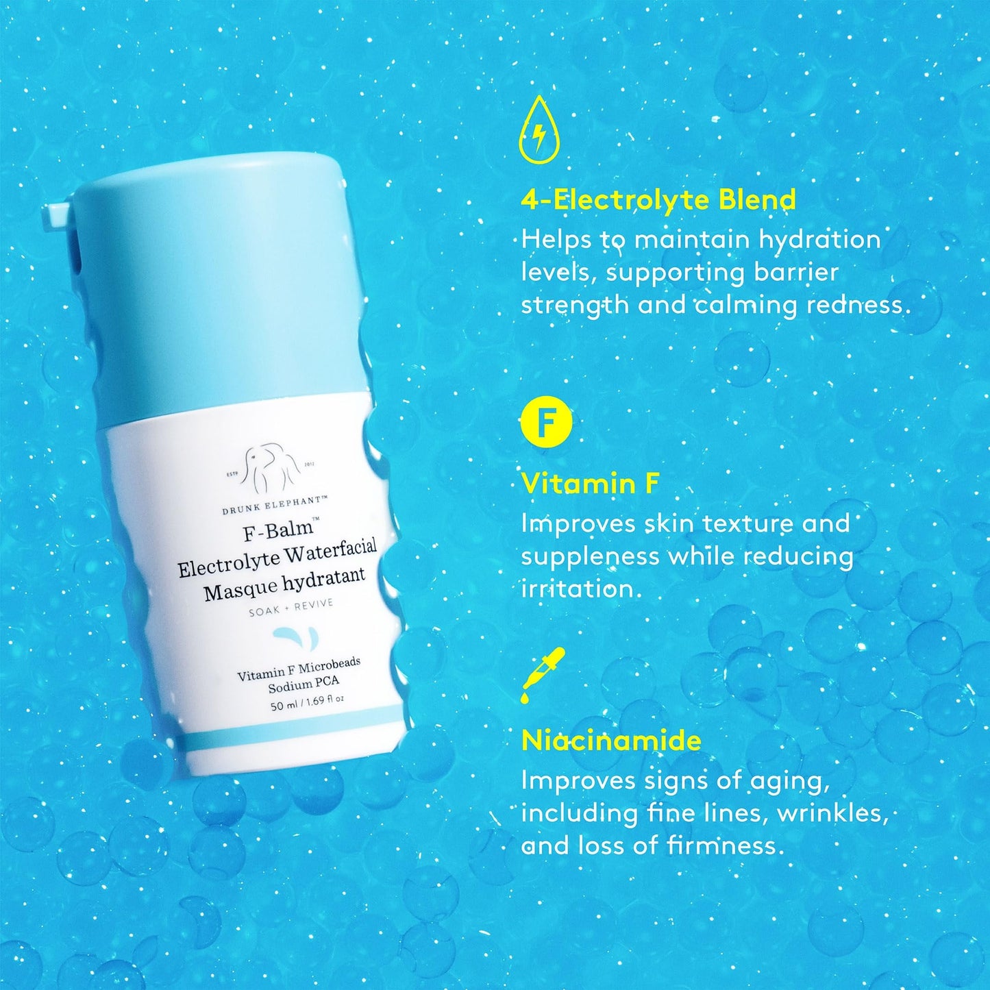 Drunk Elephant F-Balm Electrolyte Waterfacial - 50 ml/1.69 fl oz - Deeply Hydrating Overnight Face Mask - Clean Clinical Skincare - Cruelty-Free