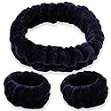 FROG SAC Puffy Spa Headband and Wristbands for Face Washing, Fuzzy Skincare Headbands for Women, Soft Makeup Skin Care Hair Accessories for Girls