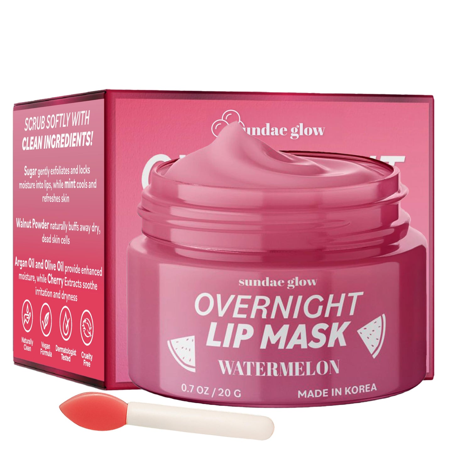 Sundae Glow Lip Mask with Watermelon - Overnight Lip Repair, Intense Hydration & Smoothing - Dermatologist Tested, Korean Skin Care - 95% Natural