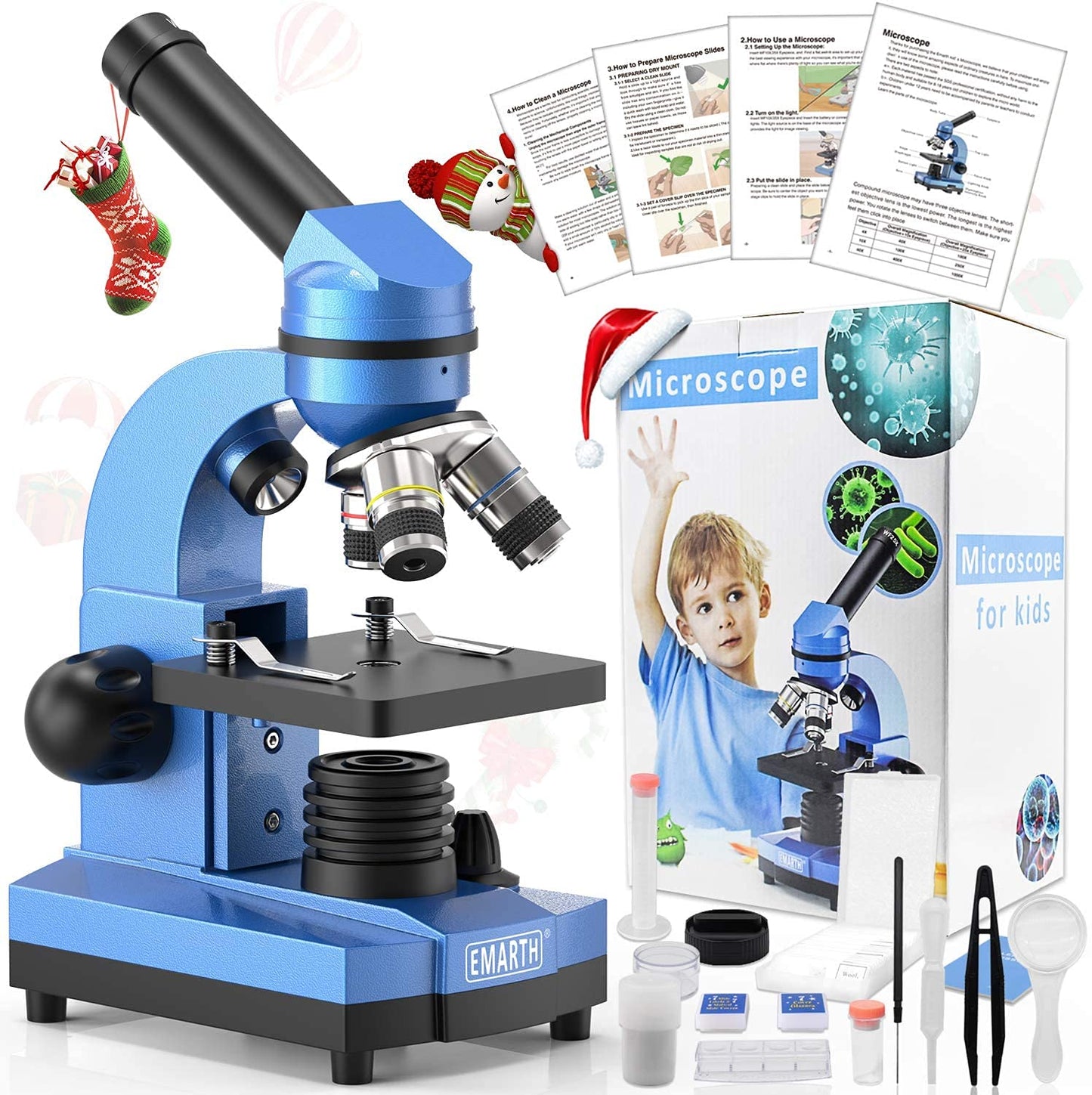Microscope for Kids Beginners Children Student, 40X- 1000X Compound Microscopes with 52 pcs Educational Kits
