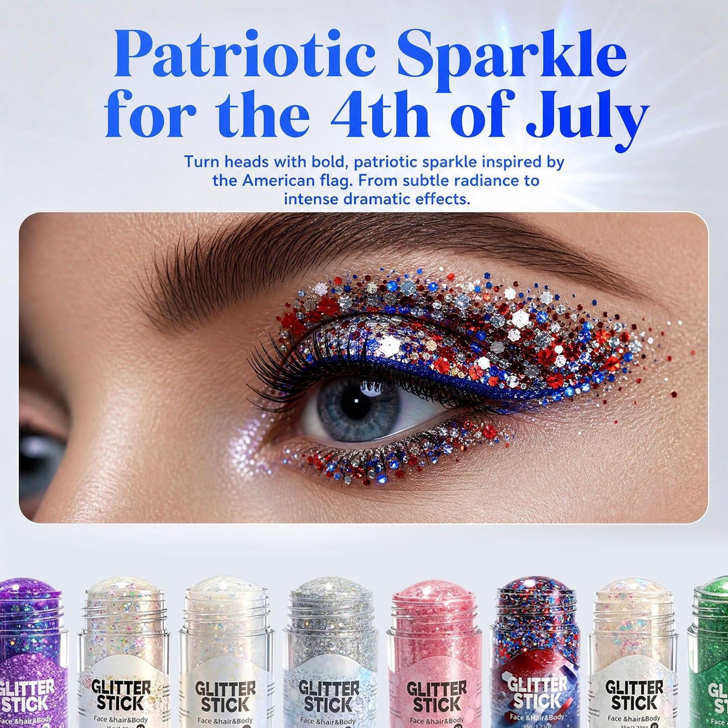 4th of July Glitter Stick, 2026 Red White and Blue Glitter Stick for Hair & Body, Fourth of July Glitter Sticks for Independence Day Parties