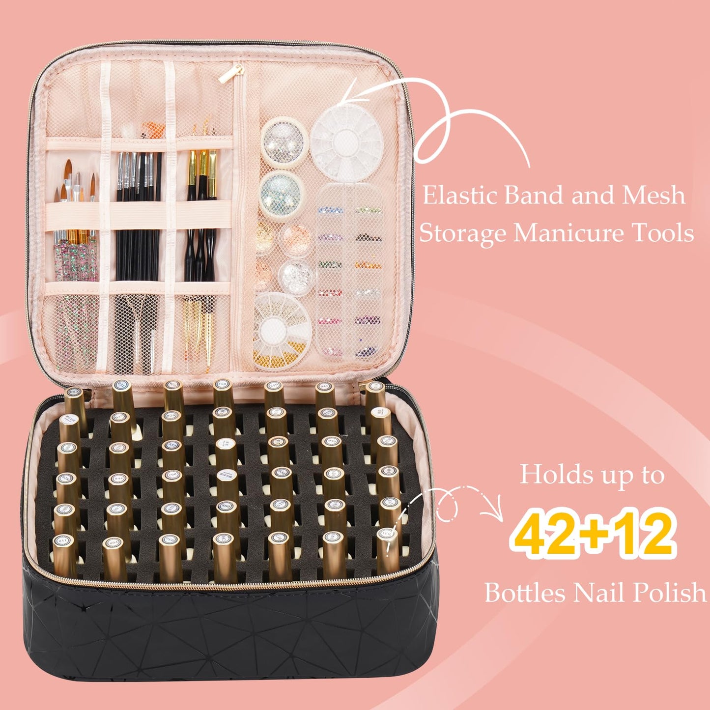 Uross Nail Polish Organizer Bag Holds 54 Bottles Nail Polish & Nail Lamp, Gel Nail Polish Organizers and Storage box for Nail Tech, Nail Kit Supplies Beauty and Personal Care Uross