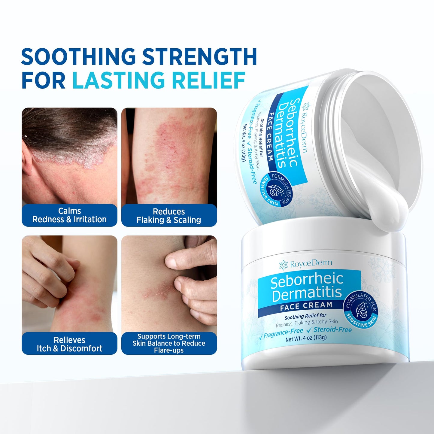 Roycederm Seborrheic Dermatitis & Psoriasis Face Cream - Steroid-Free Moisturizer for Redness, Flaking & Sensitive Skin - Face, Scalp & Body Daily Beauty and Personal Care Roycederm