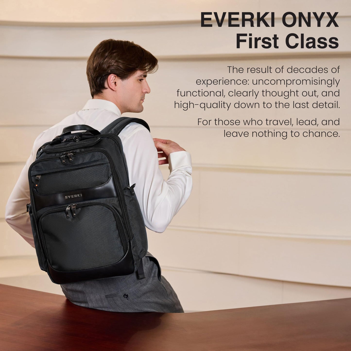 EVERKI Onyx Premium Business Executive Laptop Backpack - Ballistic Nylon and Leather Office Backpack Laptop Bag, Travel Friendly - Dedicated Compartment up to 17.3", 36L Capacity (EKP132S17), Black