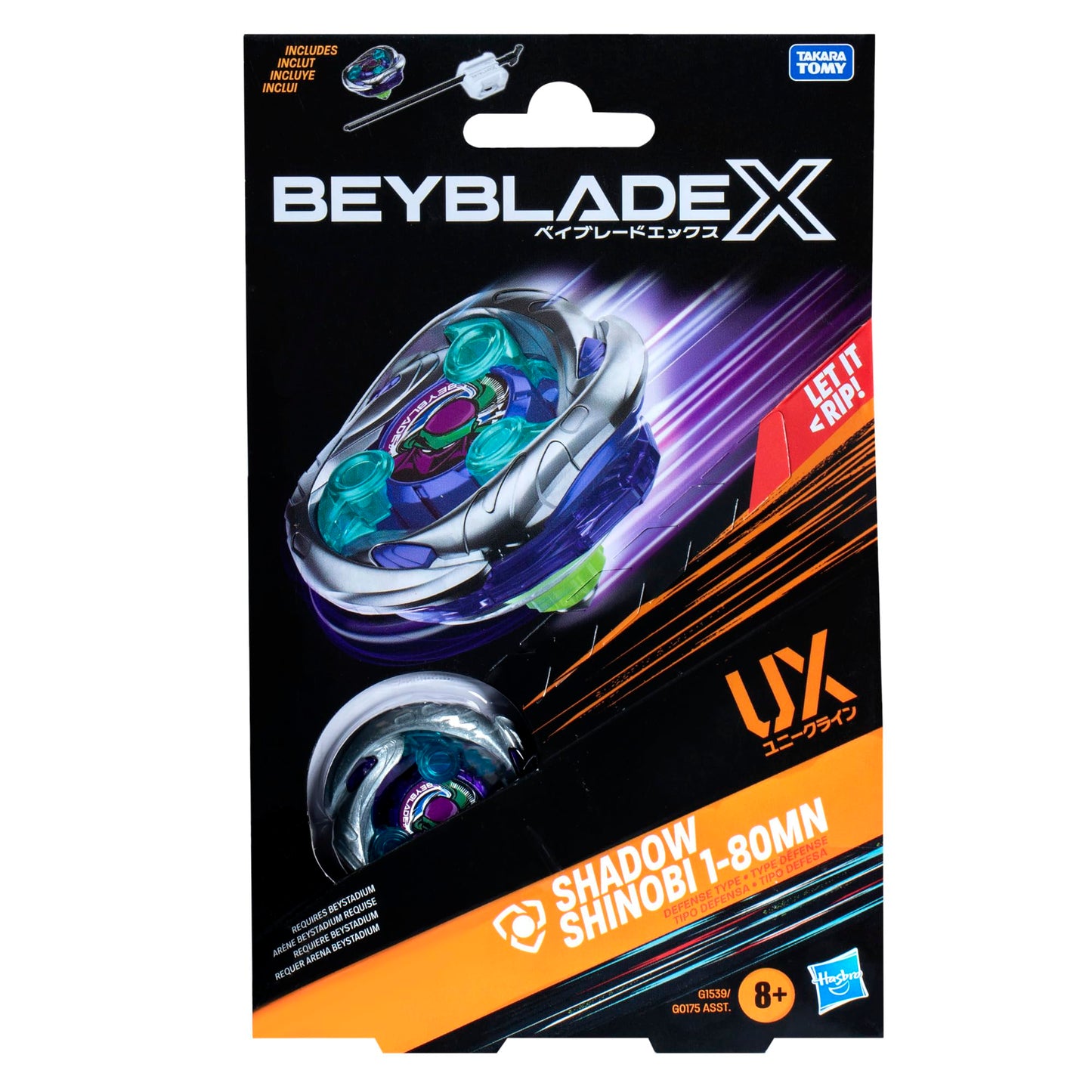 Beyblade X Shadow Shinobi 1-80MN UX Starter Pack Set with Defense Type Top and Launcher; Authentic Takara Tomy Battle Tops Games/Toys for Boys and…