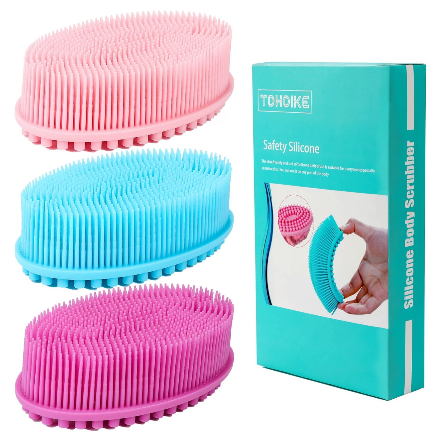 TDHDIKE Silicone Body Scrubber Loofah - Set of 3 Soft Exfoliating Body Bath Shower Scrubber Loofsh Brush for Sensitive Kids Women Men All Kinds