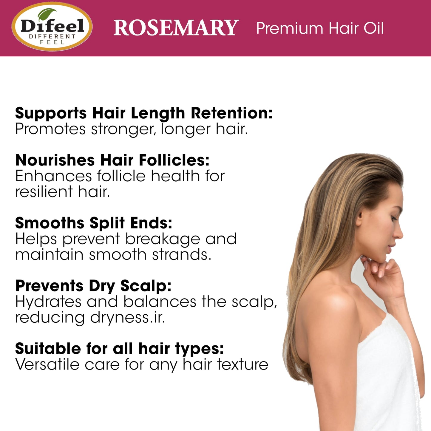 Difeel Rosemary Premium Hair Oil 2.5 oz. - Rosemary Oil Hair Treatment