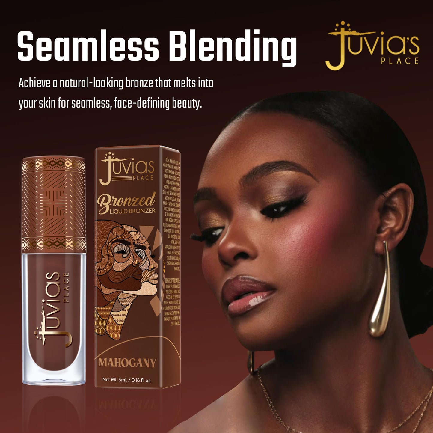 Juvia’s Place Bronzed Liquid Bronzer - Mahogany - Liquid Bronzer for Face with Silky Blendable Texture - Buildable Coverage for Natural Contour