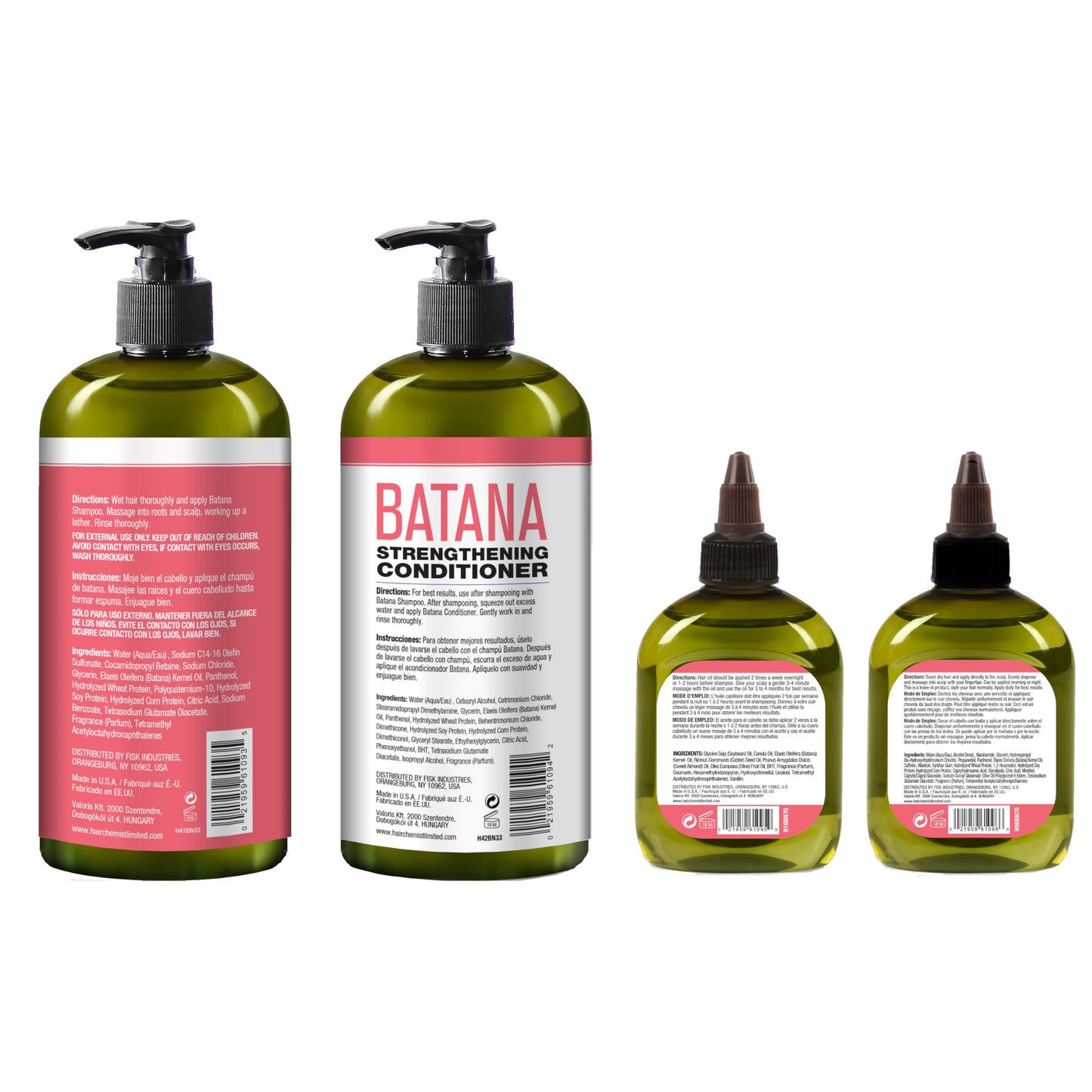 Hair Chemist Batana Strengthening 4-PC Shampoo & Conditioner Collection - Includes 33.8oz Shampoo, 33.8oz Conditioner, 7.1oz Hair Oil AND 7.1oz Scalp