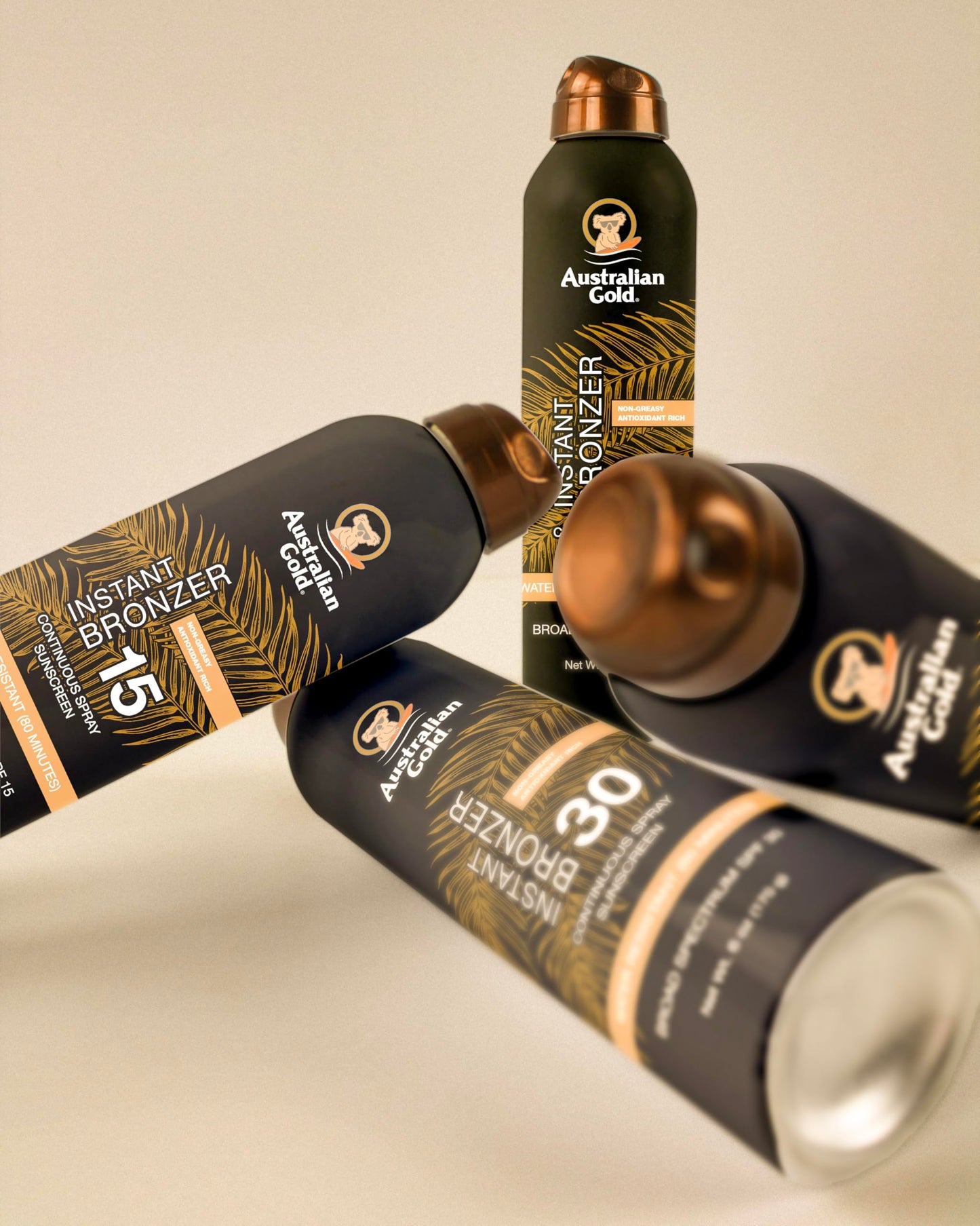 Australian Gold Continuous Spray Sunscreen with Instant Bronzer SPF 30, Immediate Glow & Dries Fast Water Resistant NonGreasy Oxybenzone