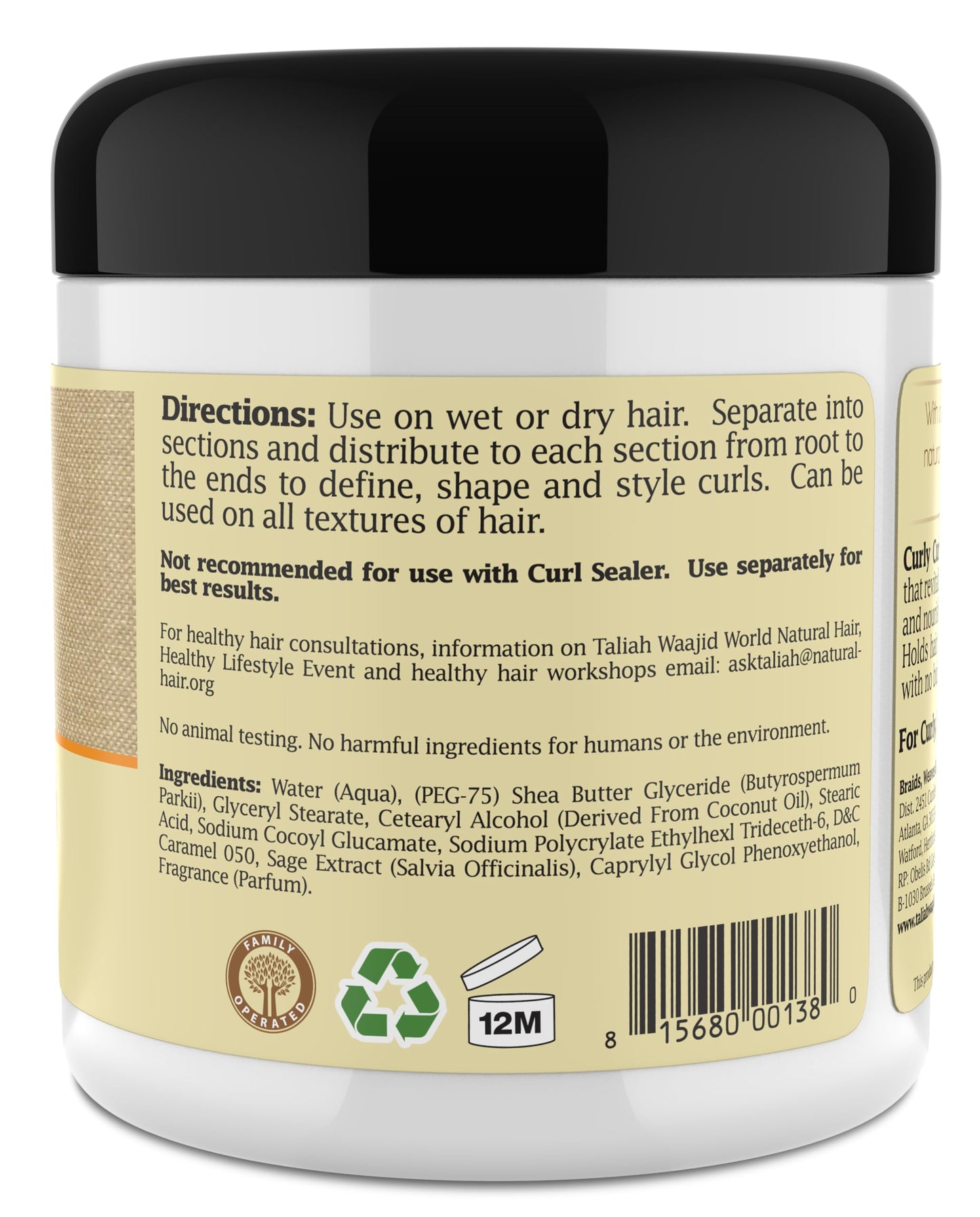 Taliah Waajid Curls Waves Natural - Curly Curl Cream | Extreme Curl Definition Hair Styling Gel | No Build-up or Frizz | 100% Paraben Free | Shea
