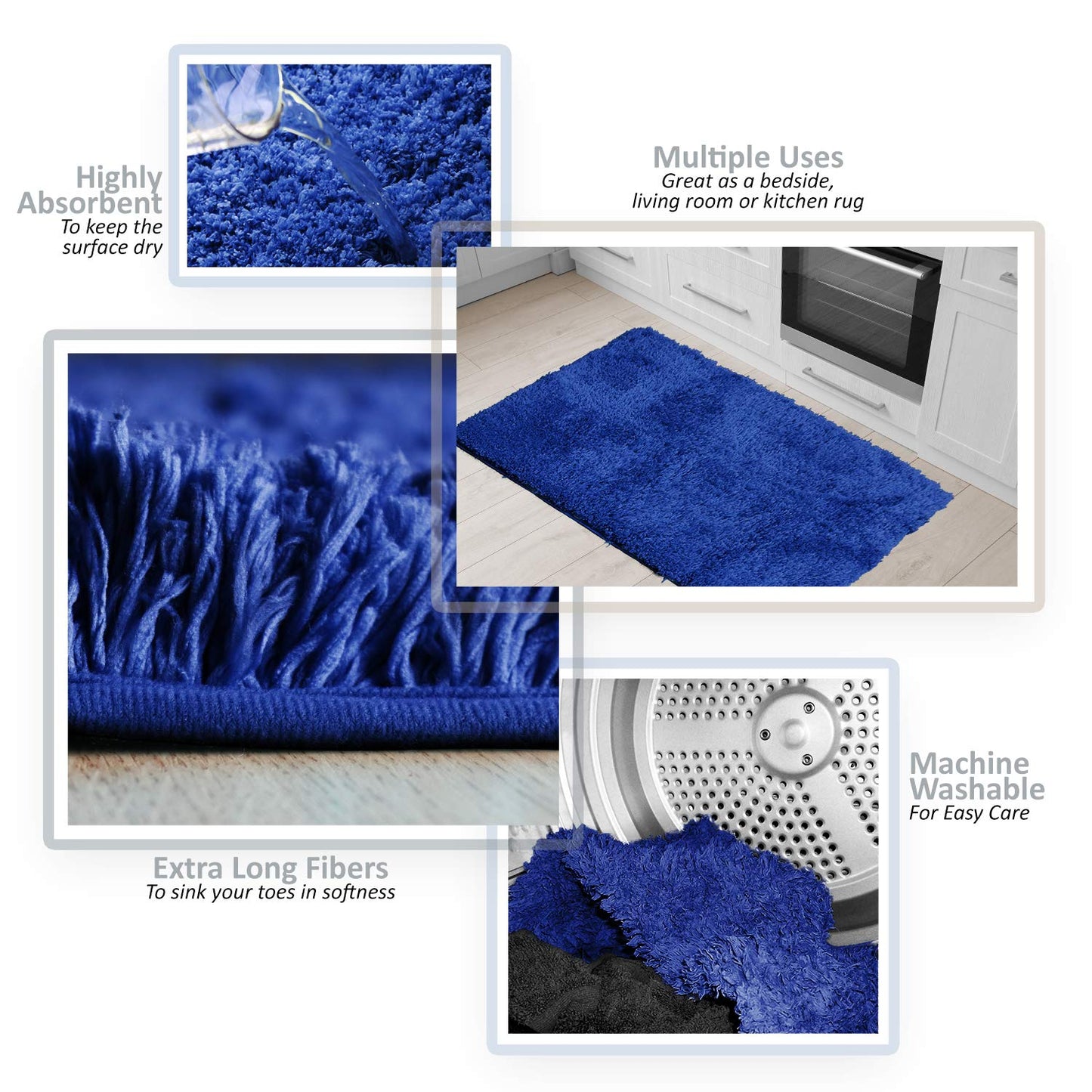 Clara Clark Bathroom Rugs, Ultra Soft Shaggy Bath Rugs - Bath Mats for Bathroom, Machine Wash, Non Slip Backing Rubber, 32 x 48 Inches, Blue Bathroom…