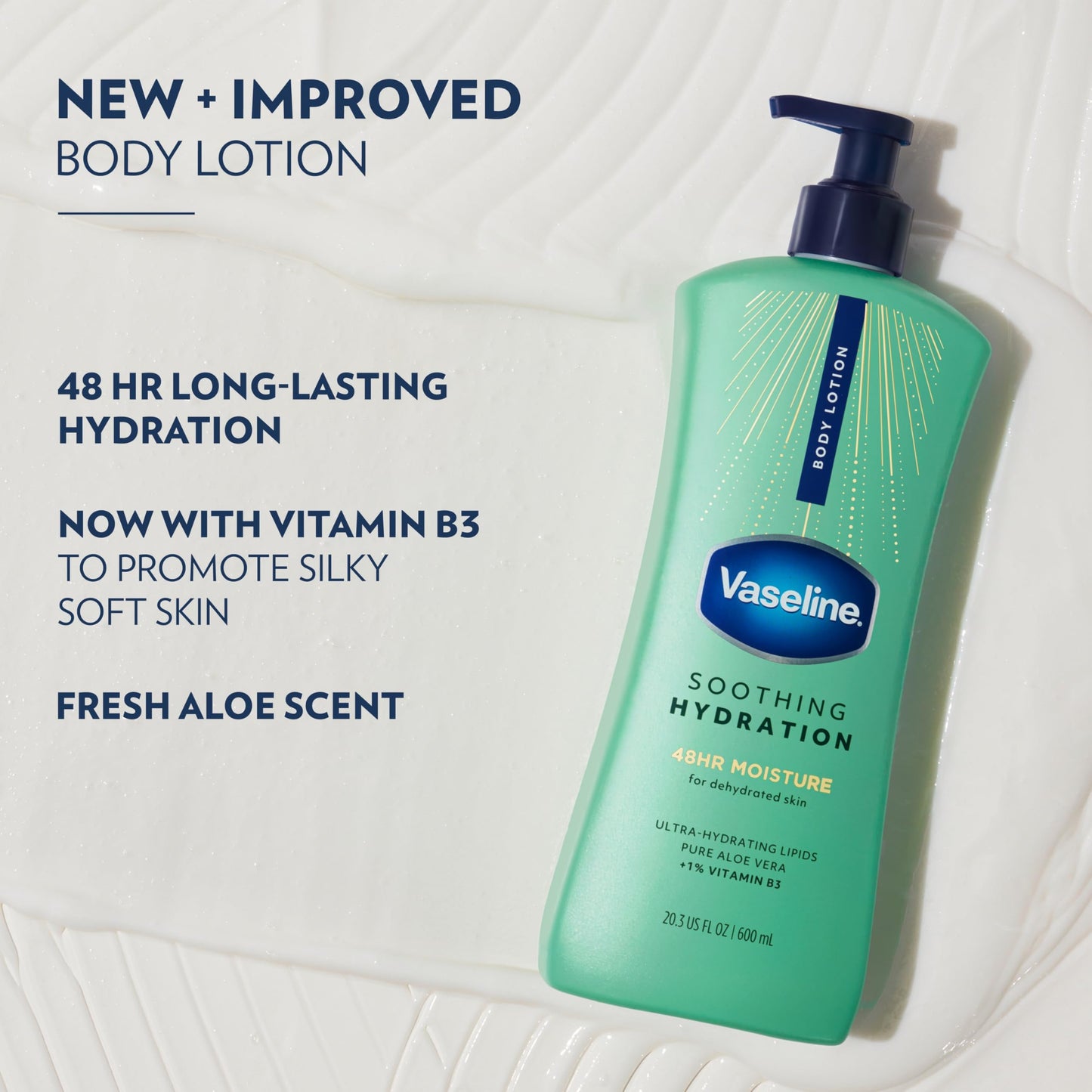 Vaseline Soothing Hydration Body Lotion Soothing Hydration for Dry Skin with Ultra-Hydrating Lipids + 1% Aloe Vera Extract to Refresh Dehydrated Skin