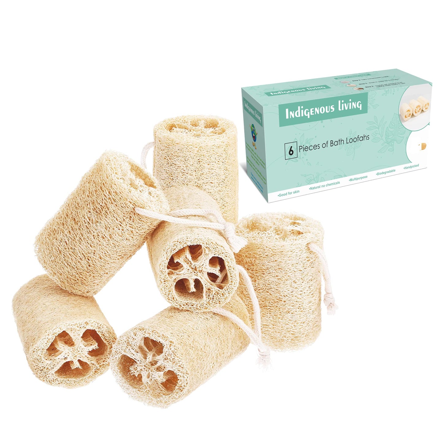 Indigenous Living - Natural Loofah for Bathing Exfoliating Scrubbers | Organic Bath Sponge for Spa Shower | Face, Back and Body Scrubber |