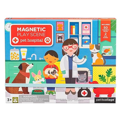 Petit Collage Magnetic Play Scene Pet Hospital - Animal Magnetic Play Set - 2 Scenes, 50 Pieces - Ages 3+