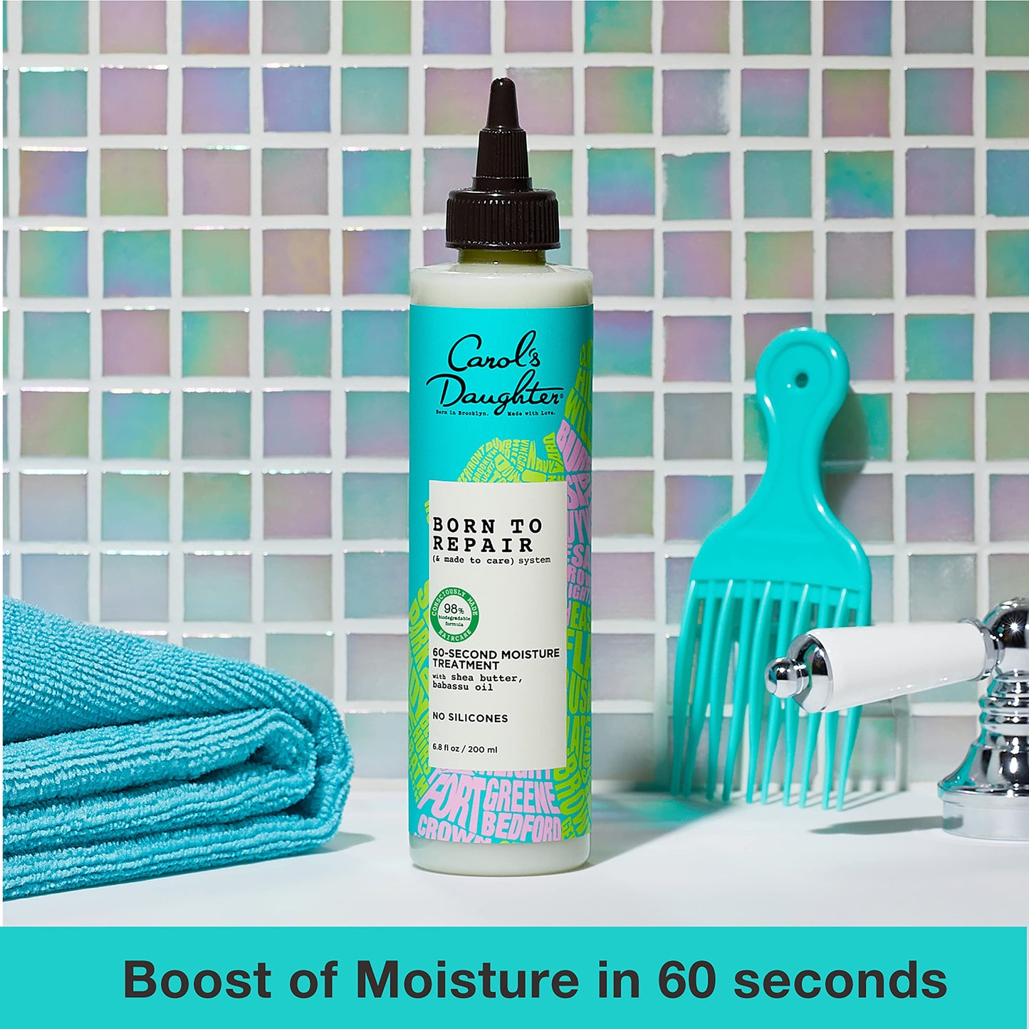 Carol's Daughter Born To Repair 60-Second Moisture Hair Treatment, Hydrating, Detangling Hair Care for Curls with Shea Butter, 6.8 Fl Oz