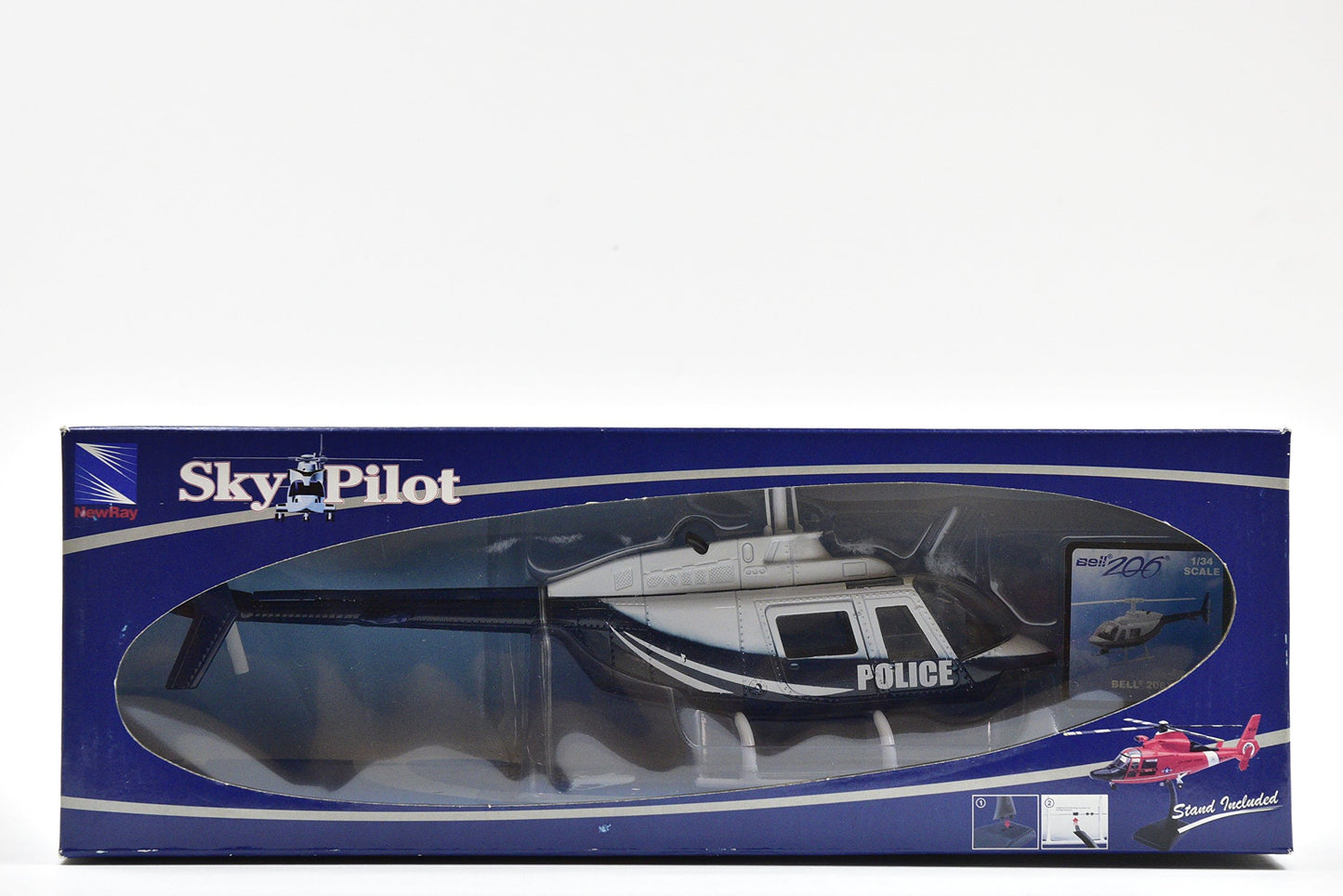 New Ray Bell 206 Helicopter Dark Blue and White Police Sky Pilot Series 1/34 Diecast Model