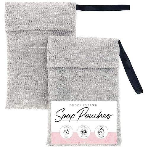 S&T INC. Exfoliating Soap Bag, Bar Soap Pouch for Shower and Bath, 7.6 Inches x 4.5 Inches, Grey, 2 Pack