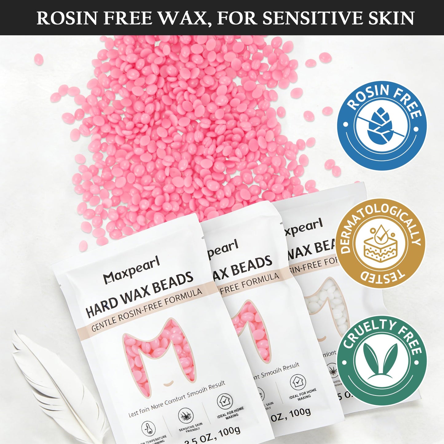 Maxpearl Rosin-Free Hard Wax Beads, 300g / 10.5oz - for Sensitive Skin - Hair Removal Wax Beans for Branzilan Waxing, Bikini, Face, Underarms, Legs Beauty and Personal Care Maxpearl