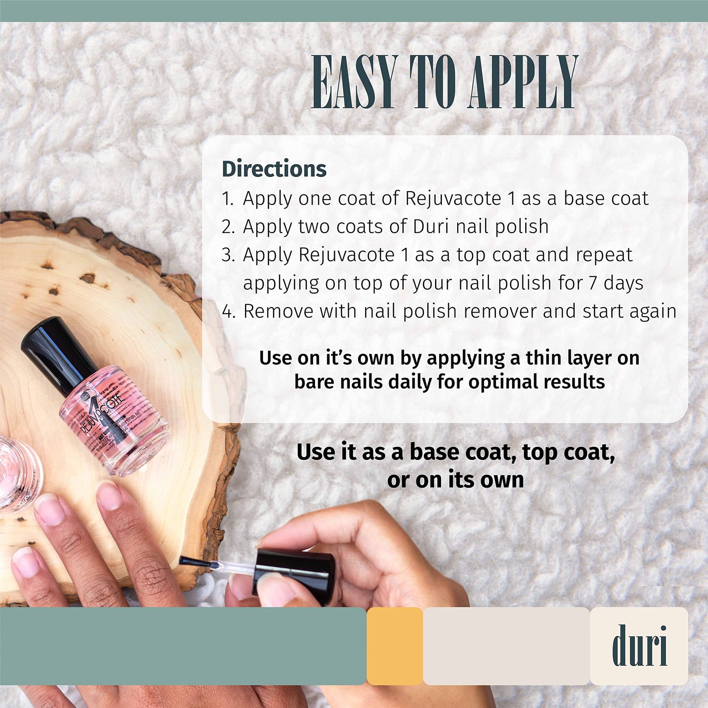 duri Rejuvacote 1 Nail Growth System - Original Maximum Strength Formula - Nail Strengthener and Nail Growth - Base and Top Coat - Pack of 2-0.45 fl.