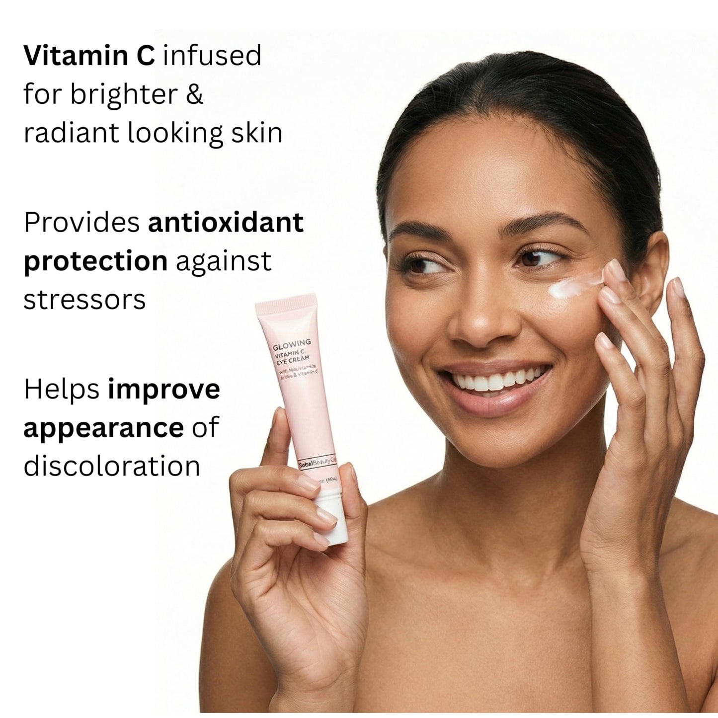 Global Beauty Care Glowing Vitamin C Eye Cream - Radiant Under Eye Treatment to Support Smooth Looking Skin with Niacinamide, AHA & Vitamin E