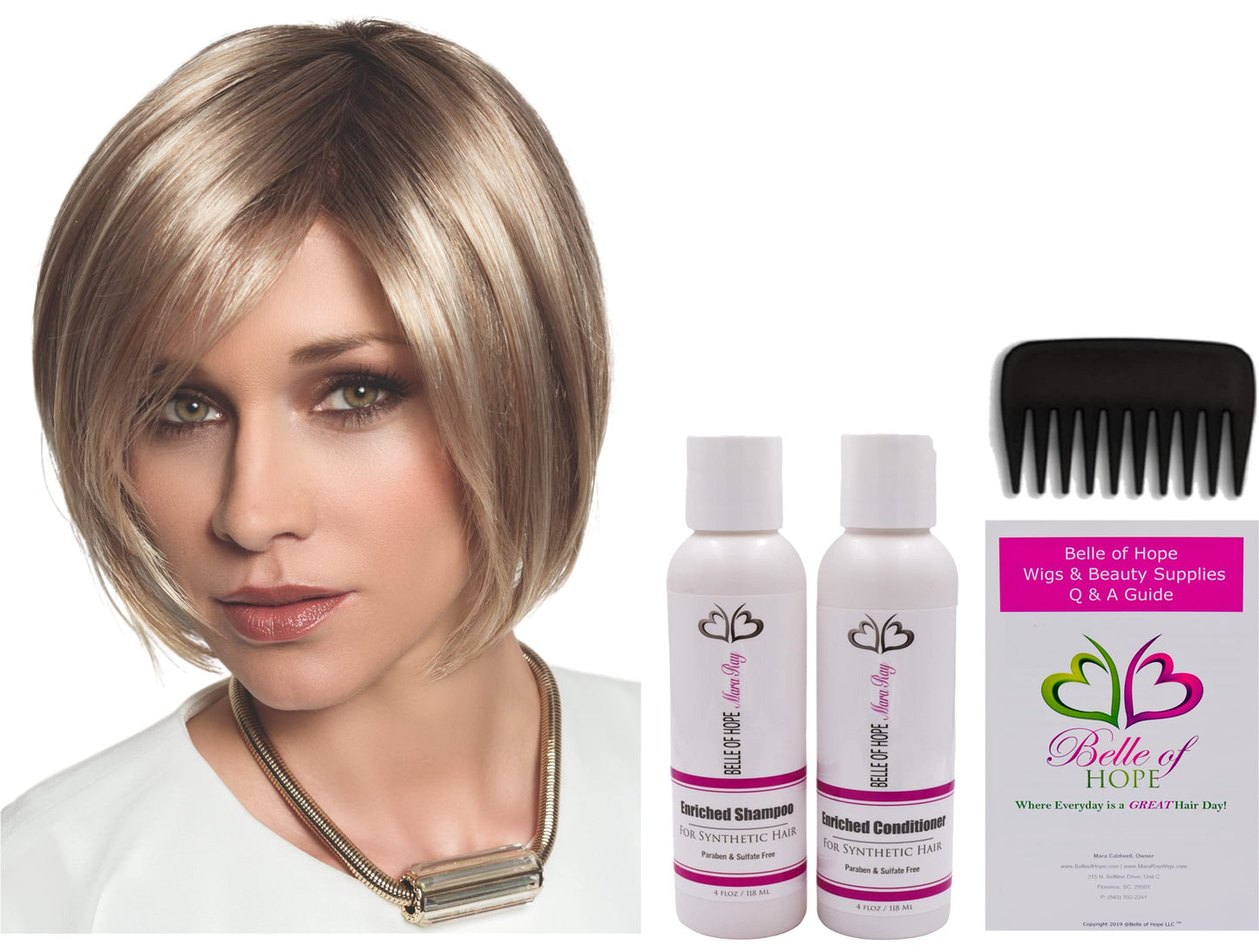 JUST Lace Front 100% Hand-Tied Heat Friendly Synthetic Topper by Ellen Wille, 5PC Bundle: Topper, 4oz Mara Ray ProSmooth Shampoo & Conditioner, Comb