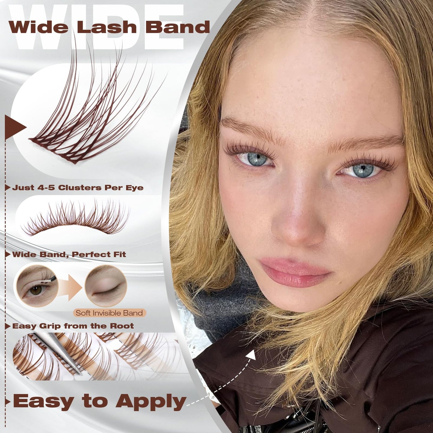 Brown Lash Clusters Natural Velour Eyelash Clusters 8-14mm Wispy Individual Lashes Light Brown Cluster Lashes CC Curl Lashes Clusters with Wide Band Beauty and Personal Care Yawamica