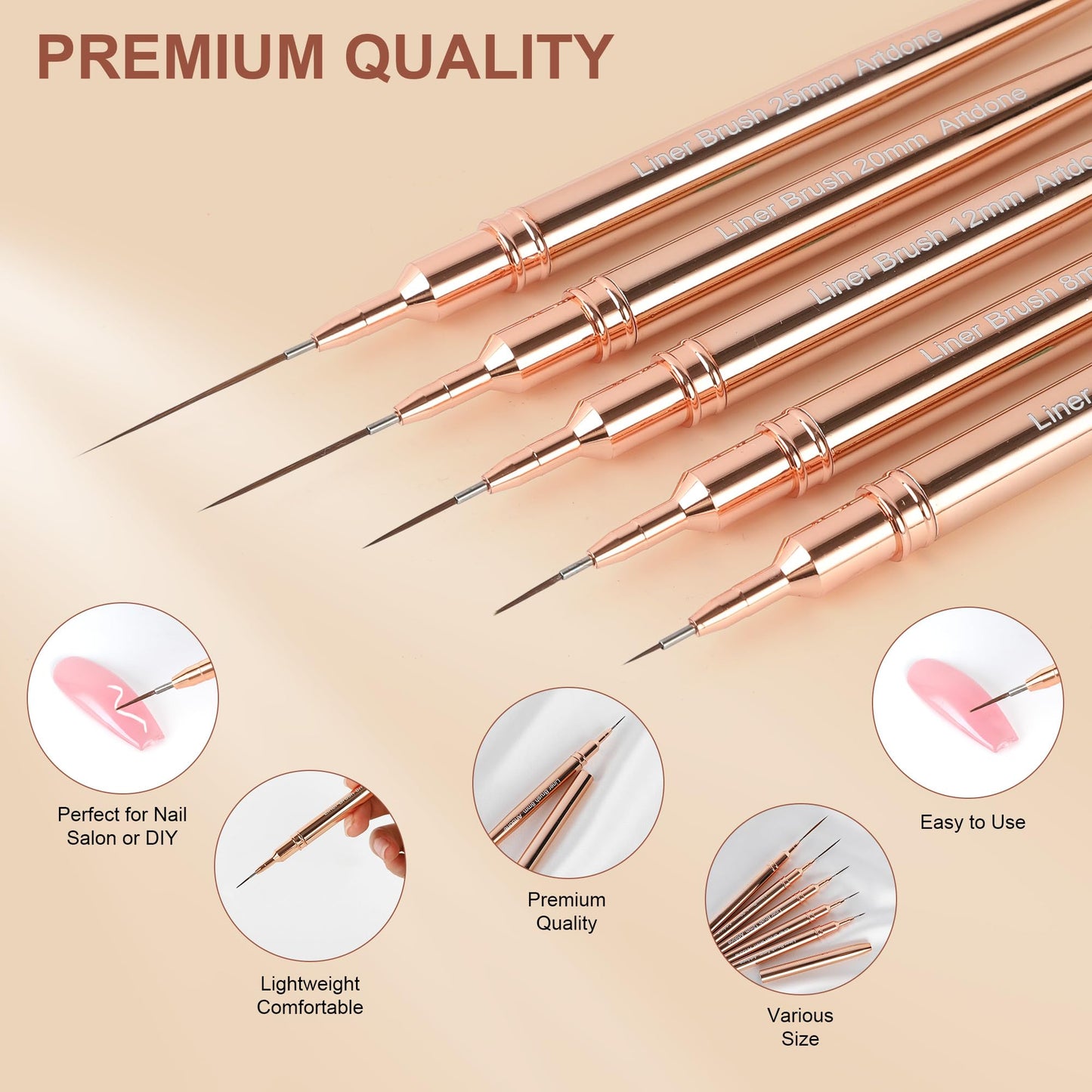 Artdone Metallic Nail Art Pens, Liner Brushes Set, 5PCS Gold Nail Tools Beauty and Personal Care Artdone