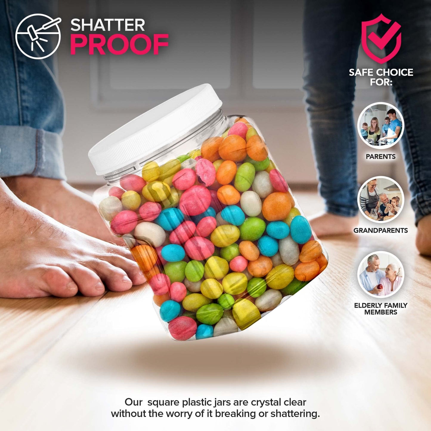 Stock Your Home Plastic Storage Jars (6 Pack) - 32 Oz Square Plastic Canisters with Lids - Shatterproof Plastic Storage Jars with Lids - Reusable…