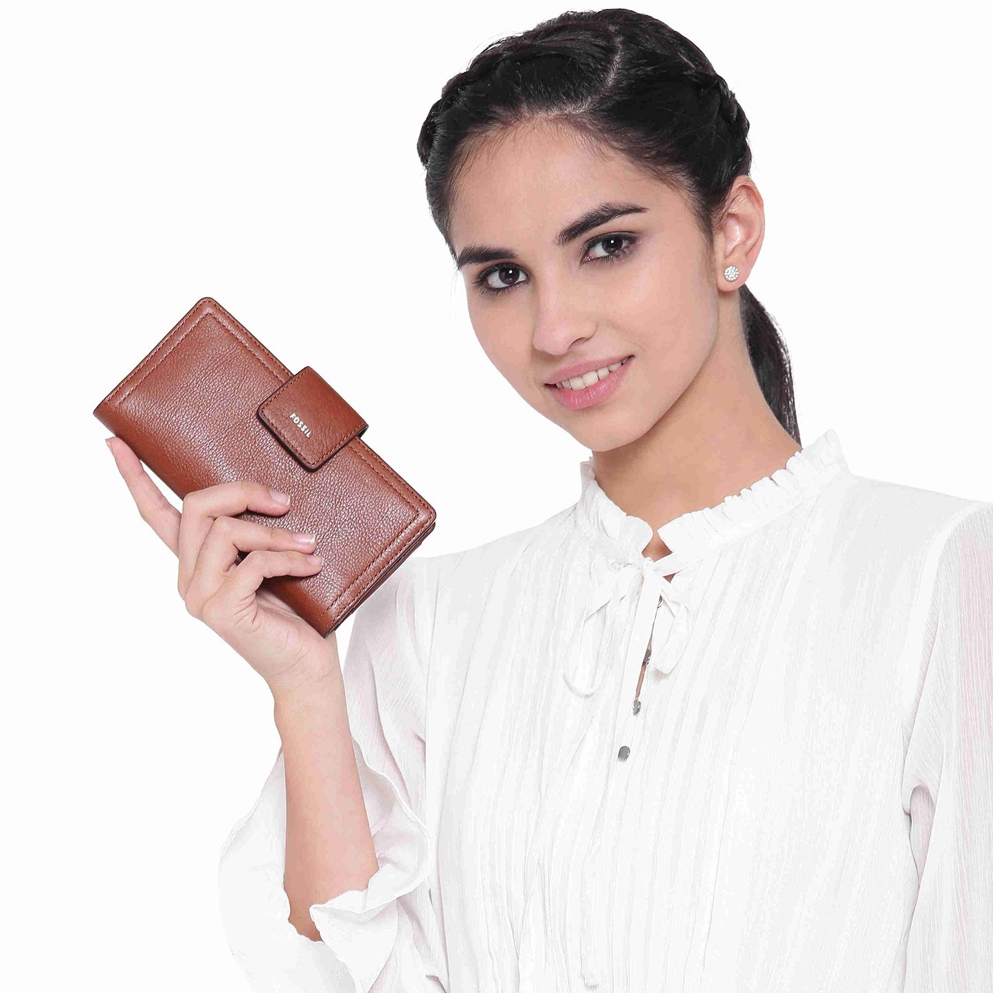 Fossil Women's Logan Leather Wallet RFID Blocking Tab Clutch, Brown (Model: SL7830200)