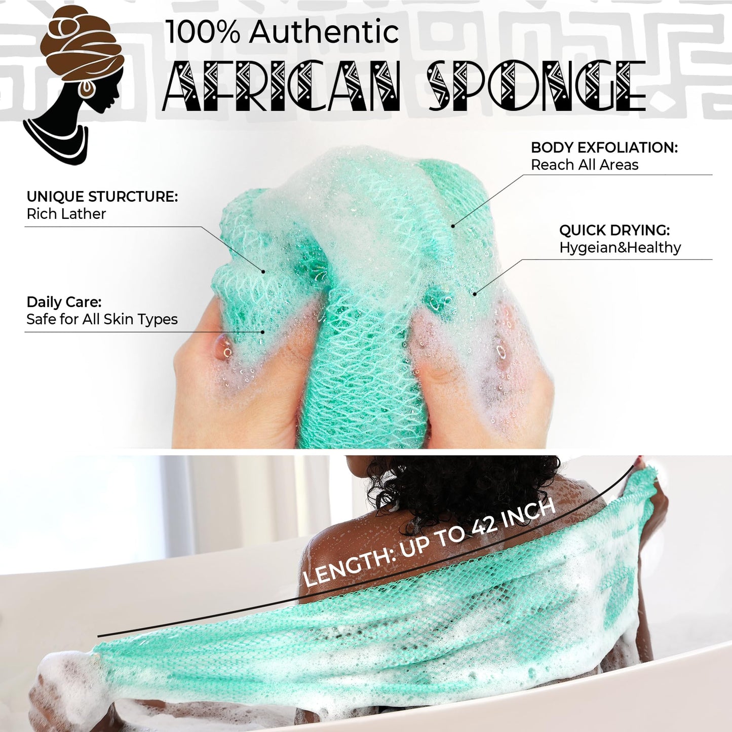 Authentic African Net Sponge 2 Pieces - Back Scrubber for Body - Seawave & Lilac Exfoliating Washcloth with Knots for Shower - Shower Exfoliator Beauty and Personal Care RelaxScene