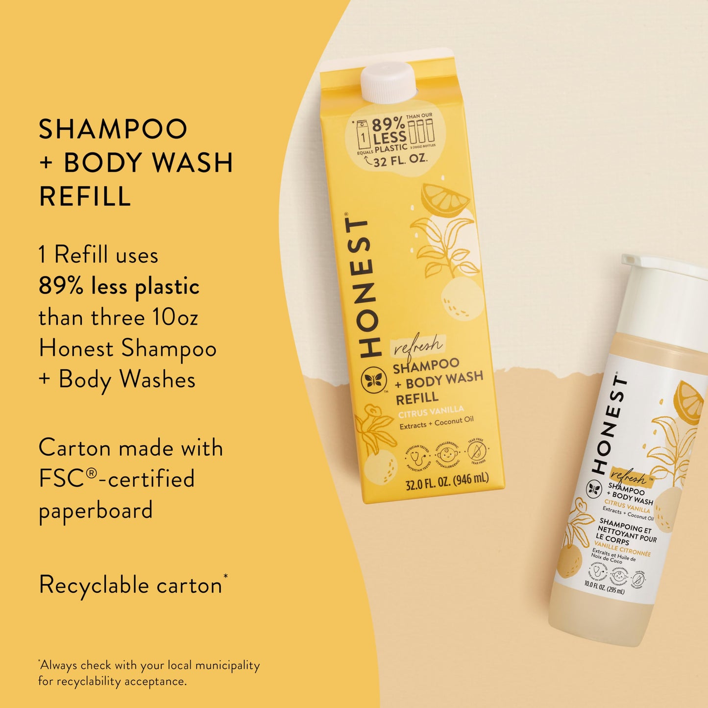 The Honest Company 2-in-1 Cleansing Shampoo Body Wash Refill Carton, Gentle for Baby, Naturally Derived, Tear-free, Hypoallergenic, Citrus Vanilla Beauty and Personal Care The Honest Company