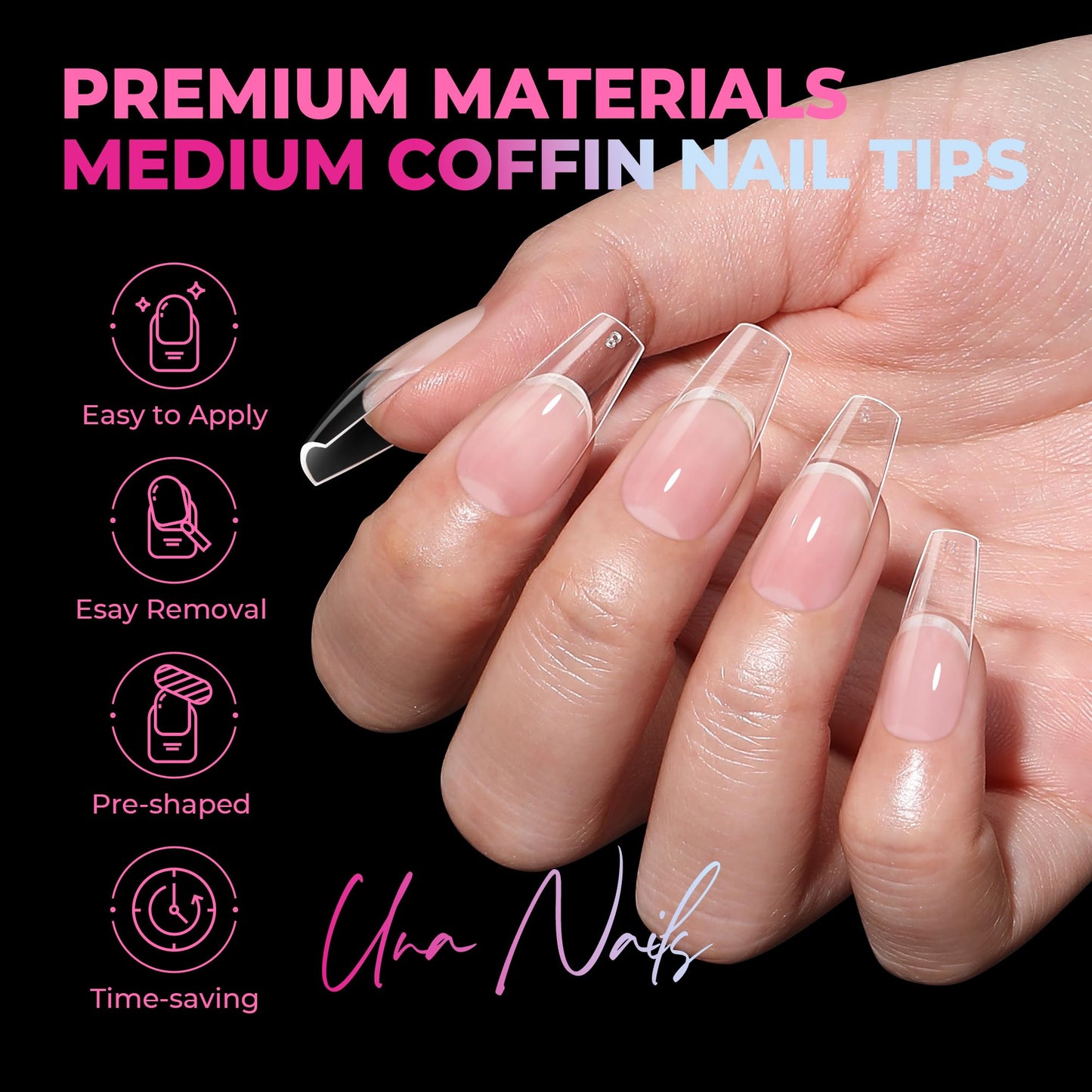 UNA GELLA Soft Gel Medium Coffin Nails Tips, 510Pcs 15 Sizes Pre-Buffed Full Cover False Nails, No File Needed Inner Matte Gel Tips, Clear PMMA Soak Beauty and Personal Care UNA GELLA
