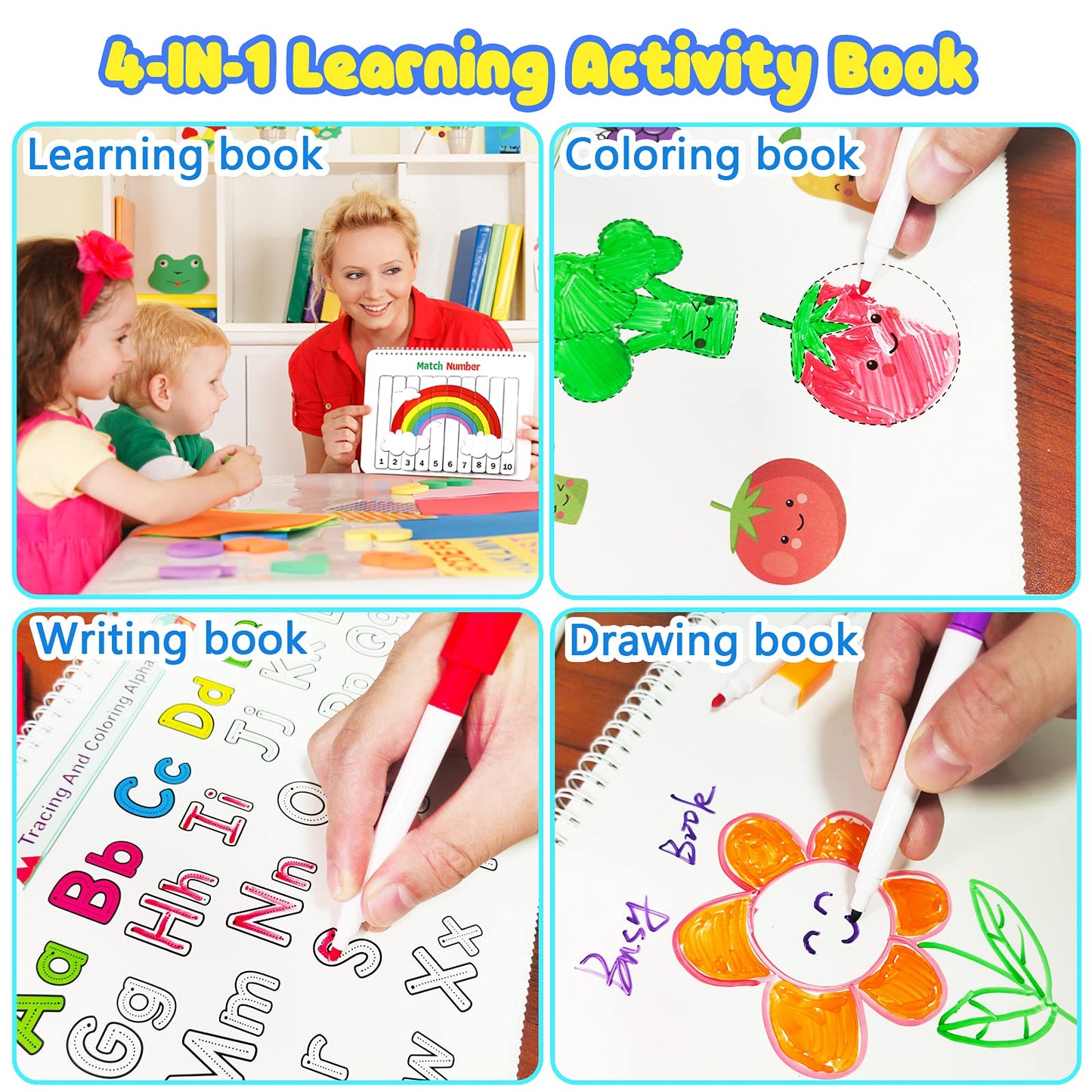 Huijing Montessori Busy Book – Preschool Learning Activity Binder with Tracing & Coloring, Autism-Friendly Educational Workbook for Toddlers