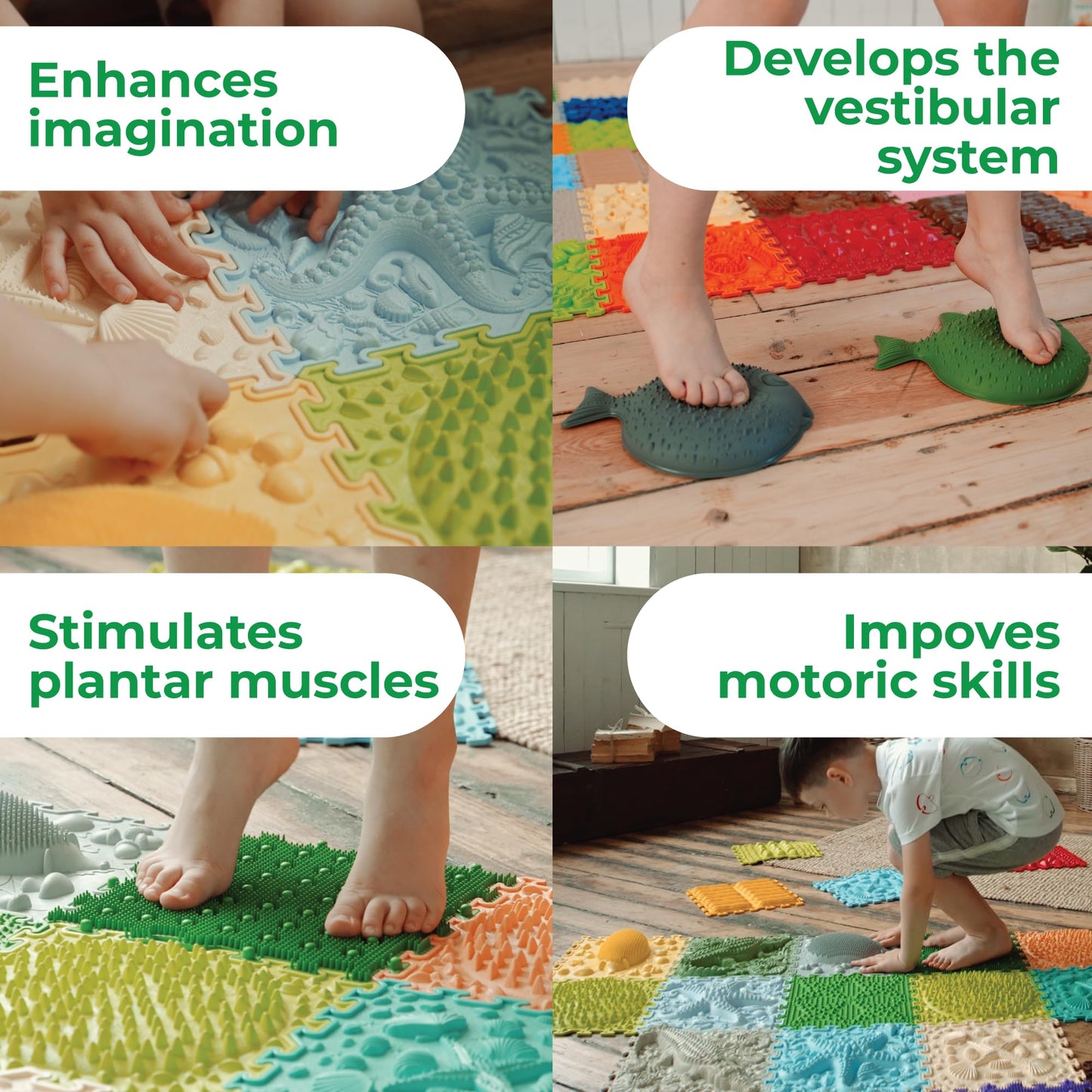 ORTO NATURE Massage Puzzle Floor Mats – Orthopedic Sensory Play Mat for Kids, Interlocking Tiles, Children’s Game Mat Set (Morning Miracle)