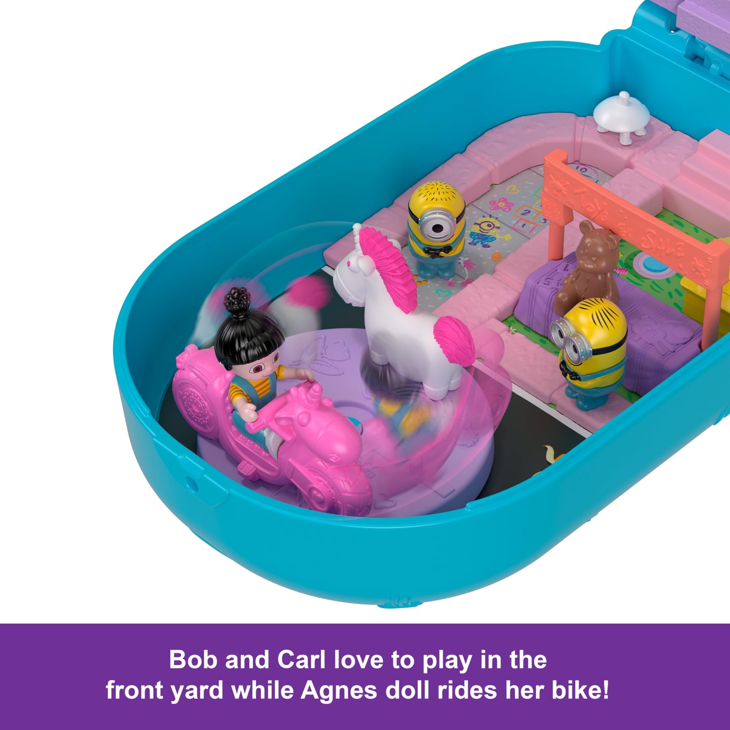 Polly Pocket & Minions Playset with 1 Doll, 2 Minions Figures & Fluffy The Unicorn Toy, Collectible Compact with 9 Accessories