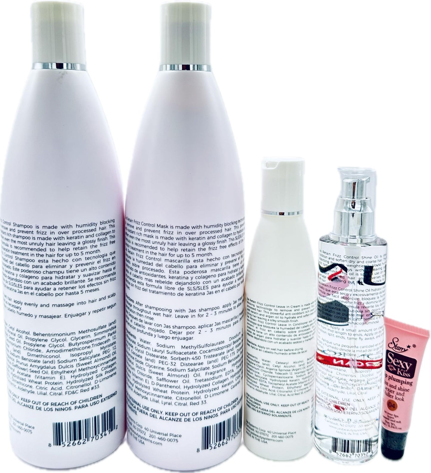 JAS Retain Port Treatment with Keratin + Collagen Shampoo 32 fl oz, Mask 32 fl oz, Leave in Cream 8 fl oz and Styling Serum with Vitamin E 5 fl oz