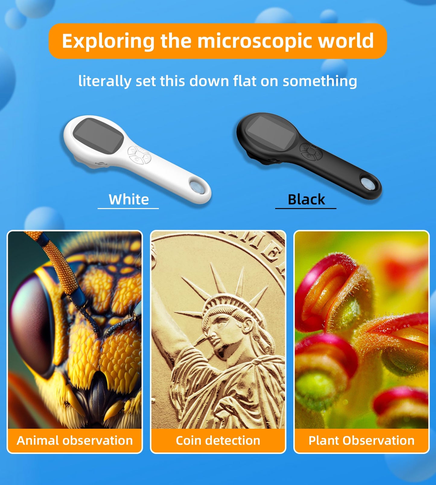 T TAKMLY Kids Microscope – Handheld Digital Science Kit with 500x Magnification, 4X Zoom, Educational Learning Toy Camera, Blue